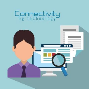 Desktop computer with connectivity 5g tech Illustrazione stock