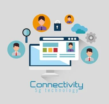 Desktop computer with connectivity 5g tech Stock Illustration