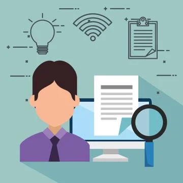 Desktop computer with connectivity 5g tech Illustrazione stock