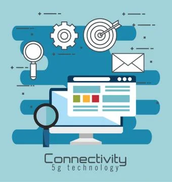 Desktop computer with connectivity 5g tech Stock Illustration