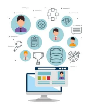 Desktop computer with connectivity 5g tech Stock Illustration