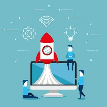 Desktop computer with connectivity 5g tech Illustrazione stock