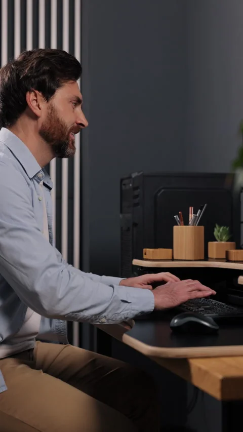 Desktop computer, contemporary office, remote setup Stock Footage 346177515
