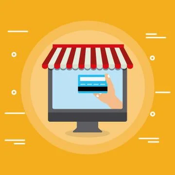 Desktop computer with credit card 库存插图