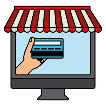 Desktop computer with credit card 库存插图