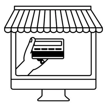 Desktop computer with credit card Illustrazione stock