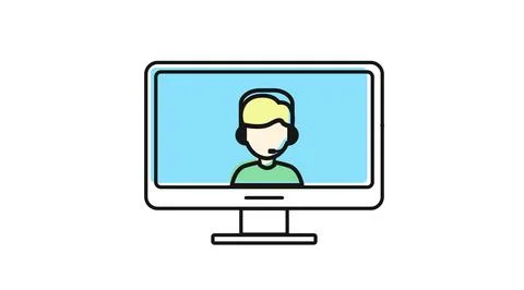 Desktop computer customer support icon Illustration