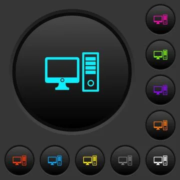 Desktop computer dark push buttons with color icons Stock Illustration