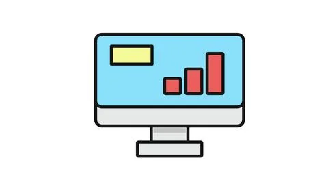 Desktop computer with data analytics charts Stock Illustration
