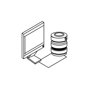 Desktop computer with data center disks Illustrazione stock
