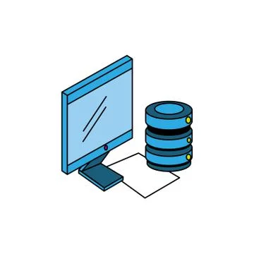 Desktop computer with data center disks Stock Illustration