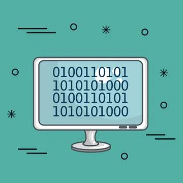 Desktop computer with data center icons 库存插图