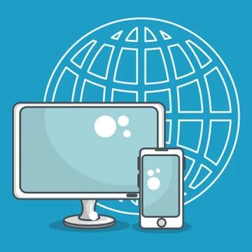 Desktop computer with data center icons 스톡 일러스트