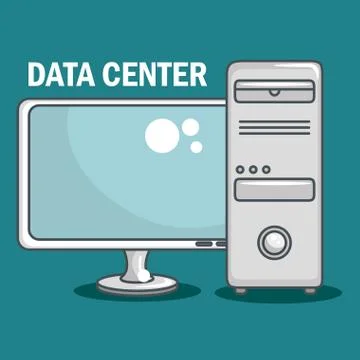 Desktop computer with data center icons 库存插图