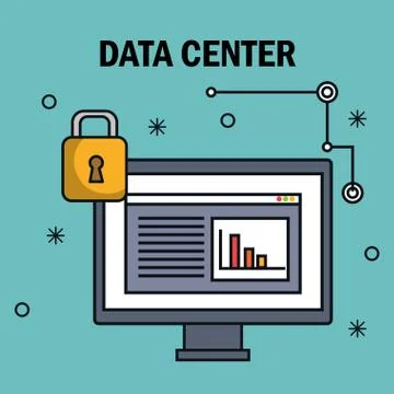 Desktop computer with data center icons 스톡 일러스트
