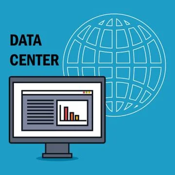 Desktop computer with data center icons イラスト素材