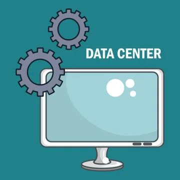 Desktop computer with data center icons 스톡 일러스트