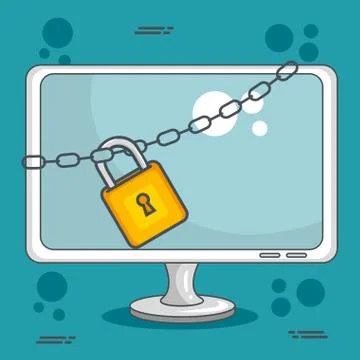 Desktop computer with data center icons Stock Illustration