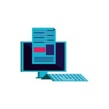 Desktop computer with data center Stock Illustration