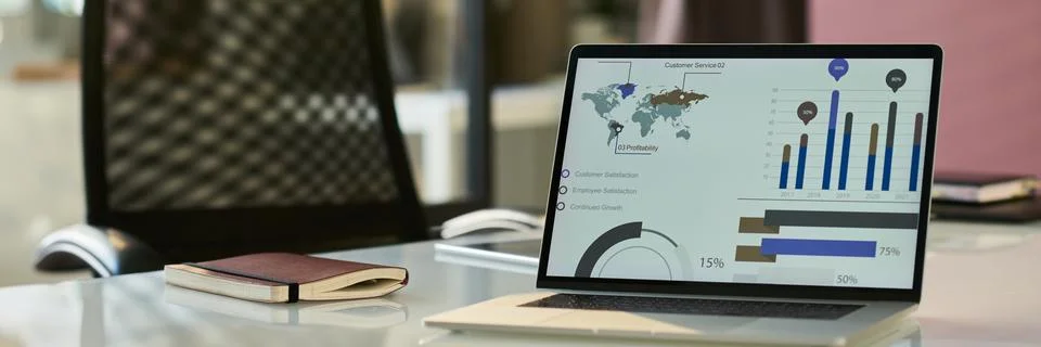 Desktop computer with data on screen Stock Photos