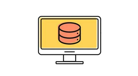 Desktop computer database and data management icon Illustrazione stock