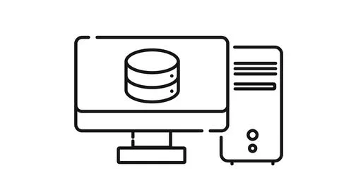 Desktop computer with database cylinder symbol Stock Illustration