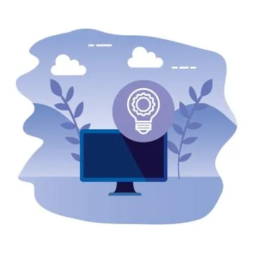 Desktop computer device with bulb light 스톡 일러스트