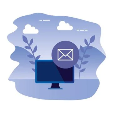 Desktop computer device with envelope Stock Illustration