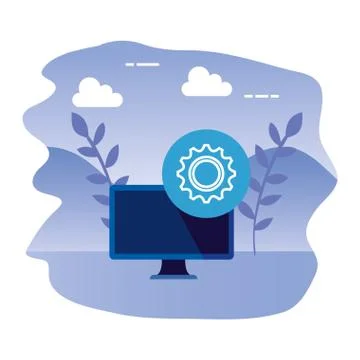 Desktop computer device with gears 스톡 일러스트