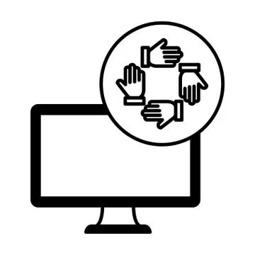 Desktop computer device with hands team Stock Illustration