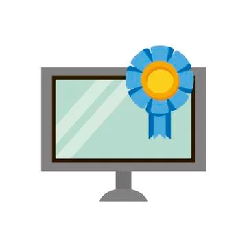 Desktop computer device with medal Stock Illustration