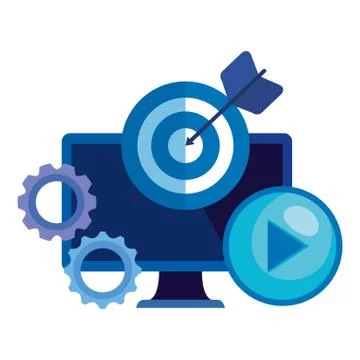 Desktop computer device with target and gears Stock Illustration