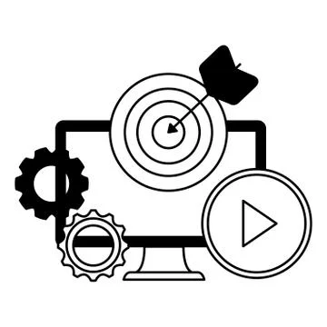 Desktop computer device with target and gears Stock Illustration