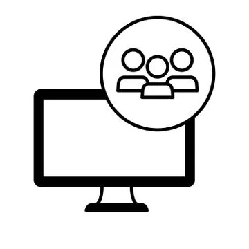 Desktop computer device with teamwork Stock Illustration
