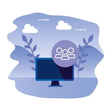 Desktop computer device with teamwork 스톡 일러스트