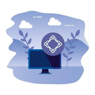 Desktop computer device with teamwork Stock Illustration