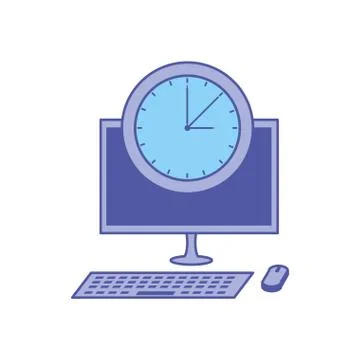 Desktop computer device with time clock Stock Illustration
