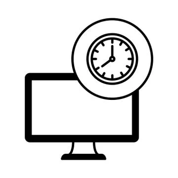 Desktop computer device with time clock Stock Illustration