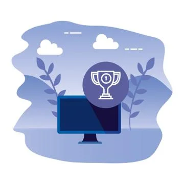 Desktop computer device with trophy Stock Illustration