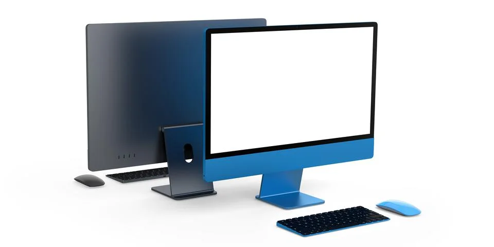 Desktop computer display with keyboard and mouse isolated on white background 스톡 일러스트