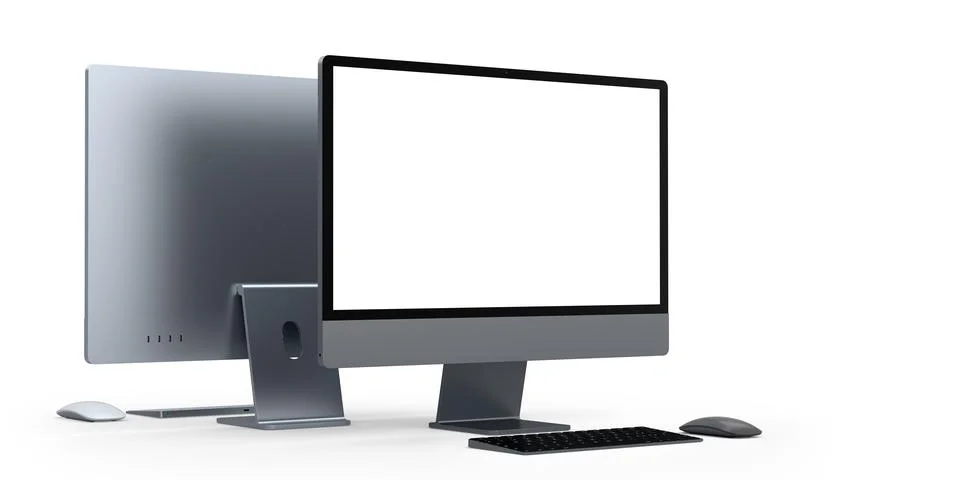 Desktop computer display with keyboard and mouse isolated on white background 스톡 일러스트