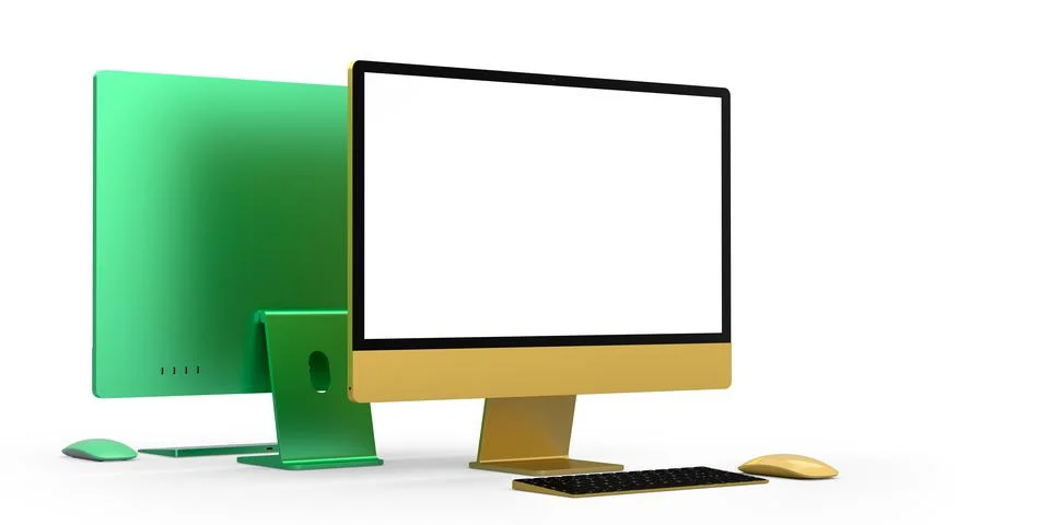Desktop computer display with keyboard and mouse isolated on white background Stock Illustration