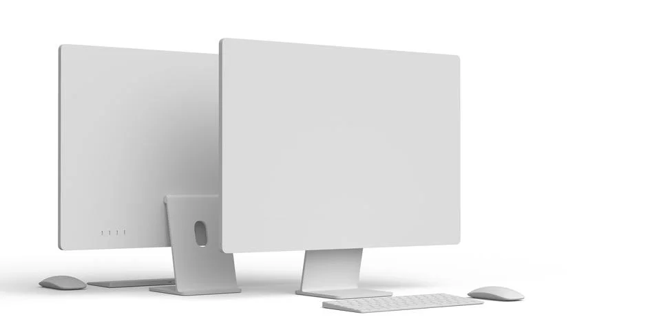 Desktop computer display with keyboard and mouse isolated on white background Ilustración de archivo