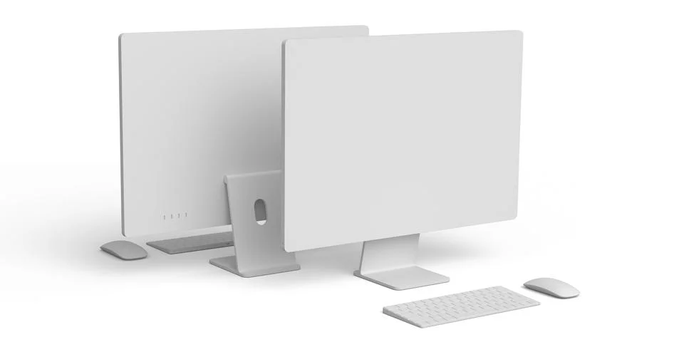 Desktop computer display with keyboard and mouse isolated on white background Ilustración de archivo