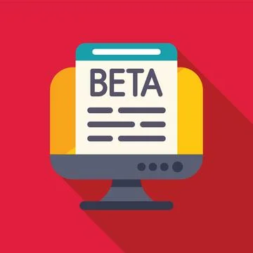 Desktop computer displaying beta software version interface on screen Stock Illustration