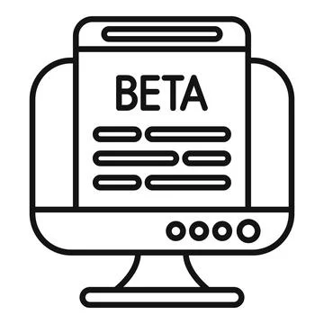 Desktop computer displaying beta software version for testing and feedback Illustrazione stock