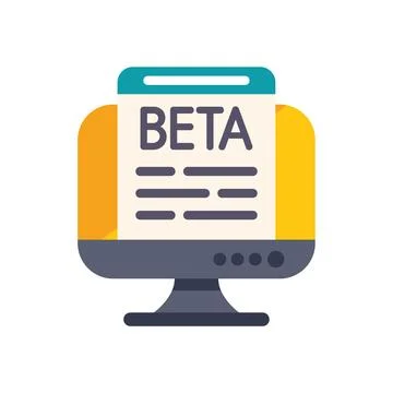 Desktop computer displaying beta software for user testing and feedback 库存插图