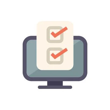 Desktop computer displaying checklist with checked boxes for online survey Stock Illustration