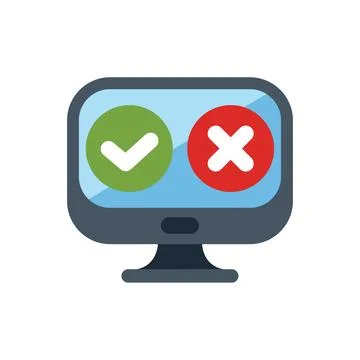Desktop computer displaying checkmark and cross symbol for decision making Stock Illustration