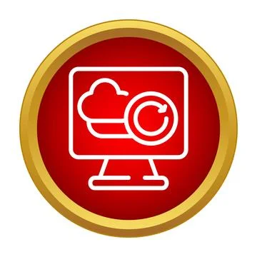 Desktop computer displaying cloud sync update icon Illustrazione stock